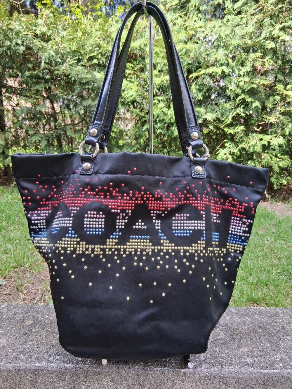 COACH Special Edition Holiday Tote Black Satin-Multicolored Rhinestones